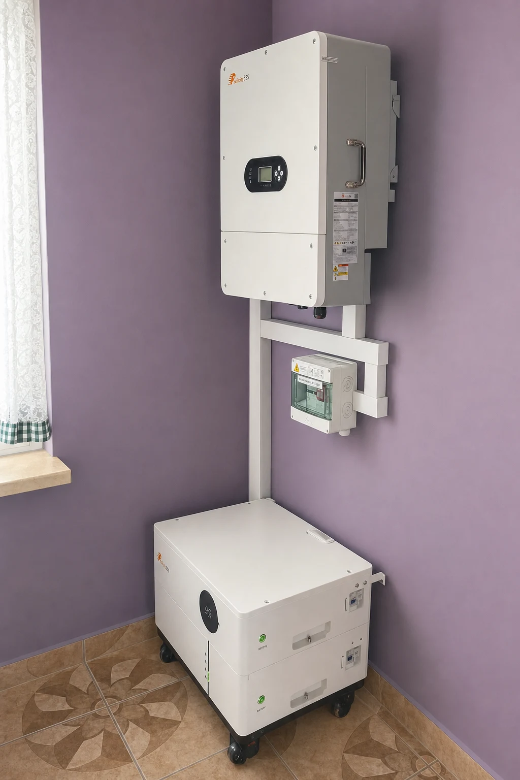 Falownik hybrydowy z magazynem energii zamontowany w pomieszczeniu technicznym