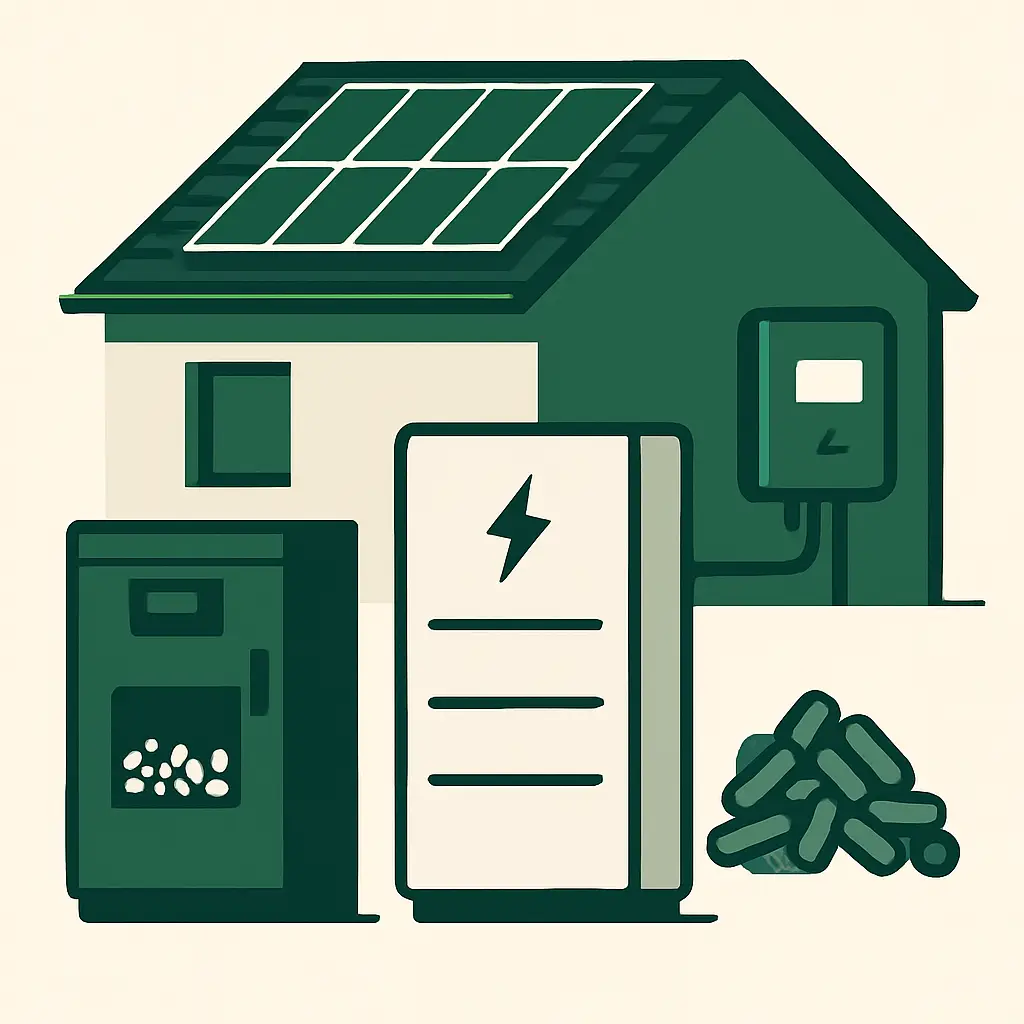 Ilustracja poglądowa do części „Fotowoltaika, magazyn energii i pellet”
