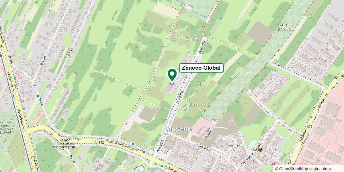 Mapa z zaznaczonym biurem Zeneco Global: ul. Jana Welca 7/LU3, 35-233 Rzeszów. Kliknij, aby zobaczyć dojazd w Google Maps.